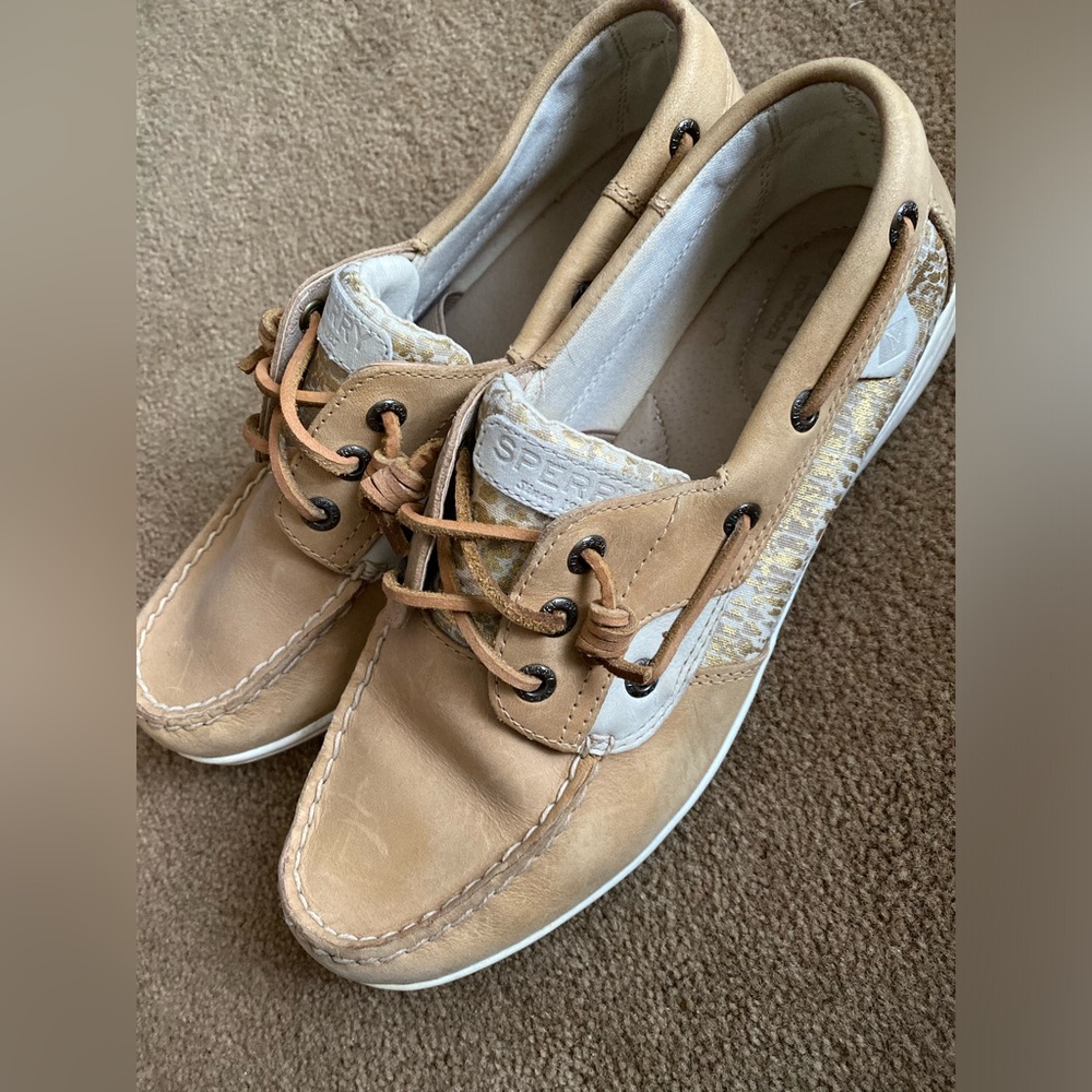 Sperry Leather with Gold Side Accents